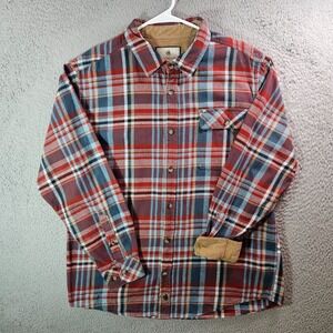 Legendary Whitetails Buck Camp Shirt Men Large Flip Cuff‎ Long Sleeve Red Plaid